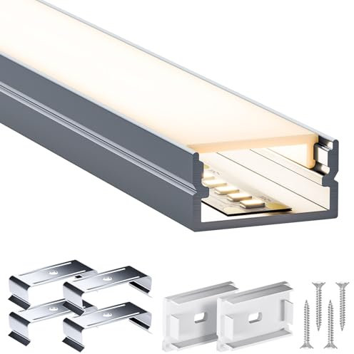 LASLUX LED Aluminium Profil für Trockenbau 2 m (2 m), mit Halbdurchsichtiger LED Diffusor, für LED Streifen bis 25 mm (Led aluminium U Profil_26,7 x 10mm, 2M_x_1_(2M))