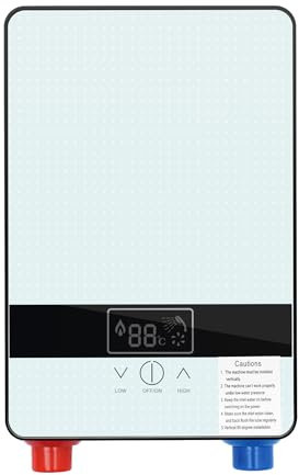 Calentador de agua eléctrico pequeño, 6500 W, con ducha de mano, pantalla LED, sin depósito, juego de agua caliente instantánea