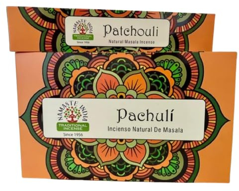 Namaste India Patchouli Räucherstäbchen Agarbatti 12er Pack - 240 Sticks insgesamt - Aromatische Entspannung, Meditations- und Yoga-Duft, Handgefertigt aus Indien