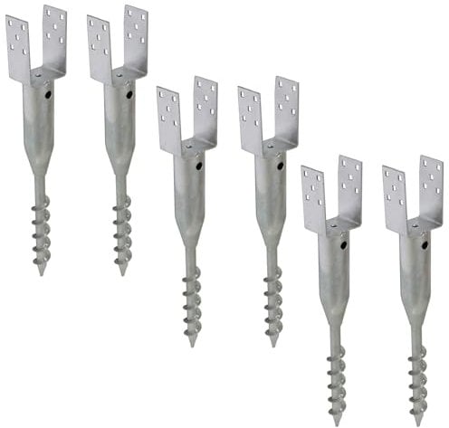 TRUTZHOLM 6x U-Profil Bodenhülse zum Einschrauben feuerverzinkt für Vierkanthölzer von 70 bis 100 mm Einschraubbodenhülse Pfostenträger Einschraubhülse Zaunbau (8x8 cm)