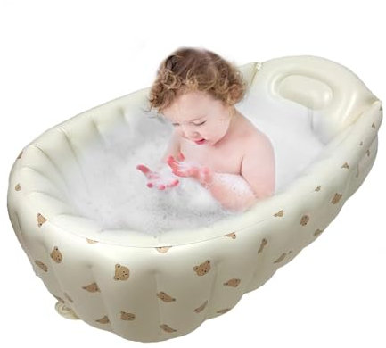 Bañera Inflable para niños pequeños: Piscina portátil y Segura para niños | Ideal para hogar, Viajes y Vacaciones, diseño ergonómico con cojín de Soporte, Material