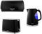 Tower Sonar Black 1.7L 3KW Kettle, 2 Slice Toaster and Bread Bin. Stylish Matching Kitchen Set in Black, Embossed with a Beautiful Ripple Design