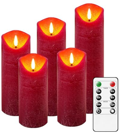 AiiBowy Led Kerzen [5er Set ] Flammenlose Kerze Batteriekerzen, 24 Stunden Timer Funktion mit Fernbedienung, Tanzende Flamme, LED Stabkerzen Home Deko, Weihnachten, Geburtstag, Party (Rot)