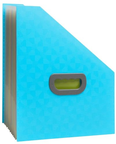 Exacompta - Réf. 55599E - Carton de 4 Trieurs de bureau porte-revue PopN Co - poignée rigide - en PP recyclé - onglets et intérieur multicolores - 12 compartiments - dim 26,5x32,5 cm - couleur cyan