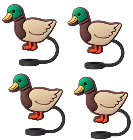 Mallard Duck Straw Toppers For Stanley Cups; Duck Straw Covers Cap Toppers Compatible With Stanley 30&40 Oz Tumbler, Reusable & Silicone Tumbler Straws Topper For 0.4 Inch/10 Mm Tips 4 Pcs