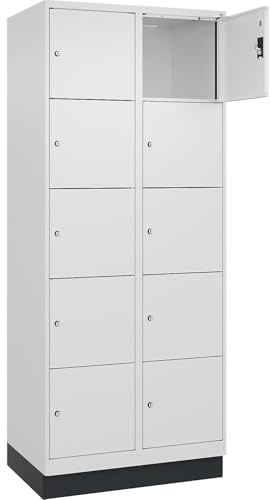kaiserkraft | 5er-Schließfachschrank Evolo Plus | 2 Abteile | weiß | B 800 mm | 10 Fächer | mit Bodensockel | Zylinderschloss