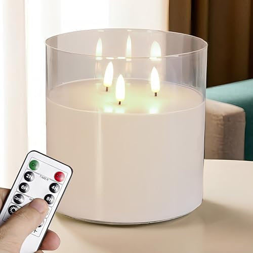 NICEME Extra Large Flameless Candles with 3 Wicks, 6x6 Glass, Battery Operated, Real Wax Flickering LED, Clear