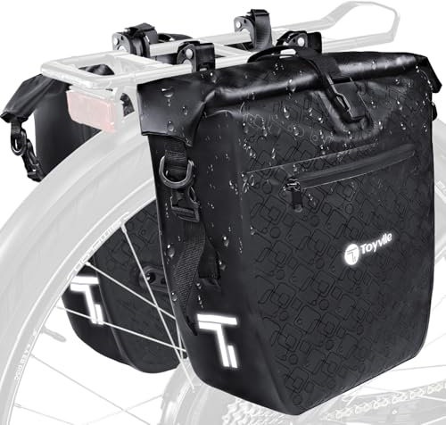 Toyvile Fahrradtaschen für Gepäckträger 2 ER Set, Wasserdicht Gepäckträgertaschen mit Reflektoren, 3 IN 1 Fahrrad Taschen Hinten mit Tragegriff Und Schultergurt, Einfache Befestigung