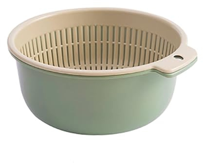 Kitchen Colander & Mixing Bowl Set, 18cm Double Layered Drain Basin Plastic Food Strainer Bowl Fruits Washing Draining Basket for Pasta, Vegetables (Large Size (20 * 18 * 9cm))
