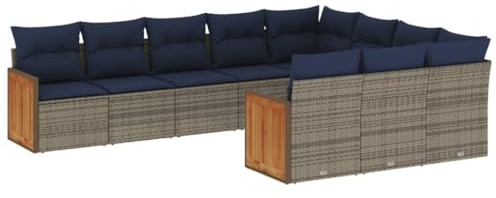 vidaXL 10-teiliges Gartensofa-Set mit Kissen, grau, Polyrattan