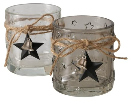 Seaside No.64 - Windlicht 2er-Set mit Sternanhänger – Elegante Glas-Windlichter in Transparent und Grau, warmes Kerzenlicht für eine gemütliche Advents- und Weihnachtszeit - winterliche Geschenkidee