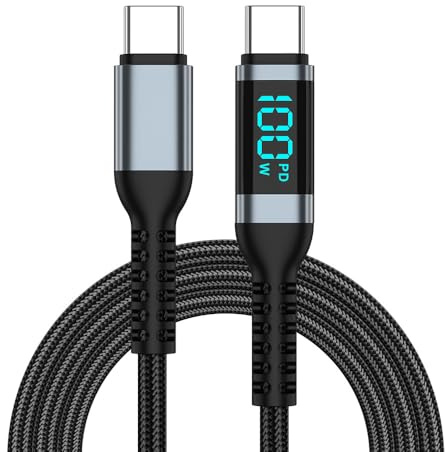 DUOBAGMA USB C to USB C Charger Cable (100W 5A), USBC to USBC Cable with LED Display, USB C PD Charging Cable (0.5M)