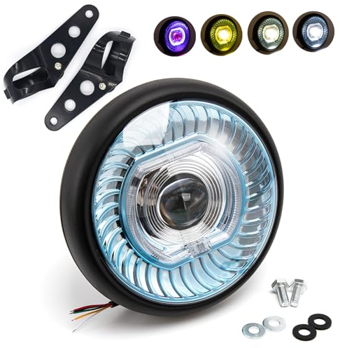APEBAZY Universal 7.68 Zoll Motorradscheinwerfer Mit Halterung E9 Geprüfter Led Scheinwerfer Motorrad Frontscheinwerfer Runde Motorrad Scheinwerfer E Geprüft Für Cafe Racer, Bobber und Chopper