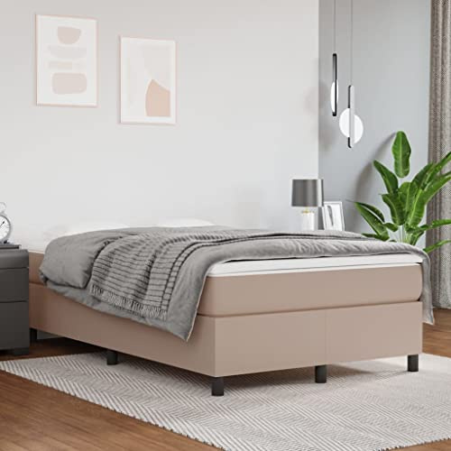 GeenYuu Boxspringbett 120x200cm, Cappuccino-Braun Kunstleder, Taschenfederkernmatratze, Mittelharte Unterstützung, Hautfreundlicher Topper, Schlafzimmer Möbel