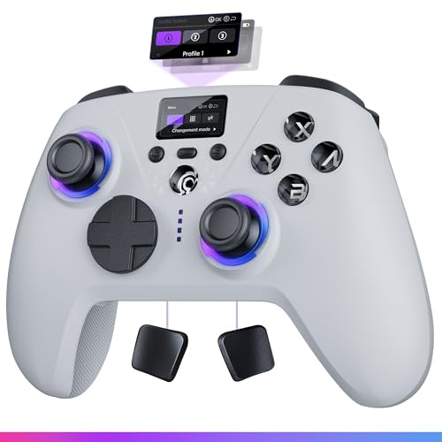 Oniverse Kabelloser Controller für Switch 2/Switch/OLED/Lite/PC/Mobil, Integriertes Display, Hall-Effekt-Joysticks und Trigger, 11 Stunden Akkulaufzeit, Touch-Schalter D-Pad – Aura (Weiß)