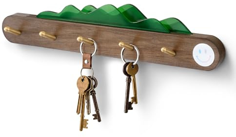 Dxiunove Porte Manteau Mural en Bois avec Panneau Nuage, Patère Murale avec 5 Crochets en Laiton, Porte Clés Mural pour Entrée Couloir