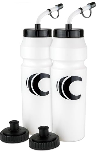 Cannon Sports 1 Liter Sports Water Bottle, BPA-Free, 34 Oz Capacity, Large Mouth, 2 lids (Straw and Squeeze), Great For Helmet Sports Such As Hockey, Lacrosse, Football, Boxing (White)