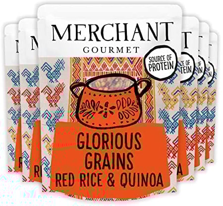 Merchant Gourmet Simply Cooked Glorious Grains with Red Rice & Quinoa - Microwave Rice Mix - Source of Fiber, Low Fat & Vegan - Pack of 6 x 250g Ready-to-eat Pouches