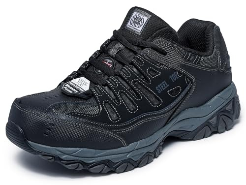 Skechers Cankton - Zapatos de construcción con Puntera de Acero para Hombre, clasificación de Peligro eléctrico, Espuma viscoelástica, Negro/Carbón, 45 EU