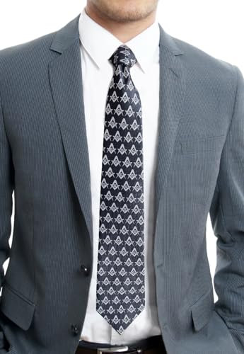 Square & Compass Freimaurer-Krawatte, Schwarz & Silber