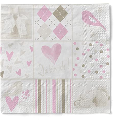 Sovie Home Serviette BABY | Tissue-Servietten 33x33 cm | saugstarke und hochwertige Einweg-Servietten | 20 Stück (Rosa)
