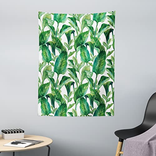ABAKUHAUS Blatt Wandteppich, Watercolored Banana Tree aus Weiches Mikrofaser Stoff Waschbar ohne Verblassen Digitaldruck, 110 x 150 cm, Waldgrün Dunkelgrün