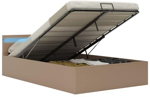 vidaXL Stauraumbett Hydraulisch LED Polsterbett Doppelbett Bett Schlafzimmerbett Kunstlederbett Bettrahmen Bettgestell Lattenrost Cappuccino-Braun 120x200cm