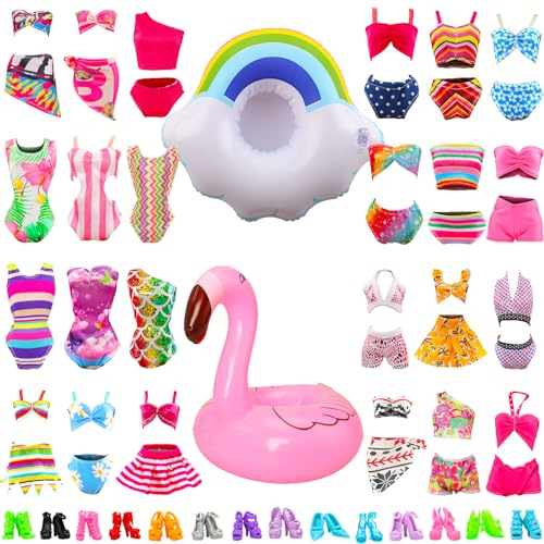 Festfun 5 Sets Maillots de Bain Bikini Vêtements d'été avec 5 Chaussures et 2 Bouées pour Poupée Fille de 11,5 Pouces (Aléatoire)