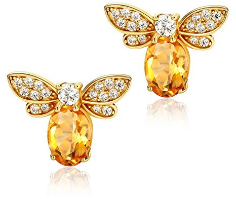 925er Silber Ohrringe Damen, Natürliche Citrin Niedliche Kleine Biene Ohrclips Vergoldete Weibliche Insekten Ohrhaken Mit Box, Muttertagsgeschenk, Mädchen Ohrstecker Hypoallergenen Schmuck Zubehör