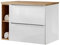Lomadox Badezimmermöbel Waschtisch Unterschrank Set 81cm, Hochglanz weiß mit Wotaneiche, 2 Softclose-Auszüge, Regal