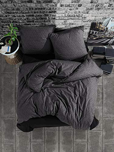 ZIRVEHOME Bettwäsche Set dreiteilig, 240x220 cm Bettbezug, Baumwolle, Anthrazit, Monza V1