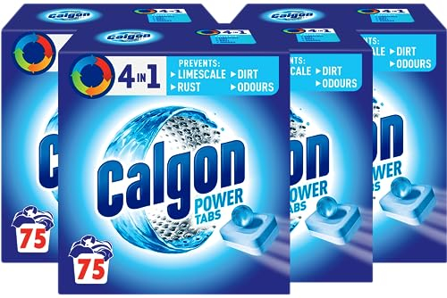 Calgon Tablets Water Softener Powerball 4-in-1, Large Pack 75 Tablets, Multipack of 4