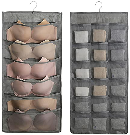 Platzsparende doppelseitige Halterung Aufbewahrung 2 Stück Hängeaufbewahrung Netzstoff Kleiderschrank Organizer mit 48 Netztaschen Faltbar Stoff hängende Schrank