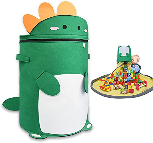 Lazeny Kinder Aufräumsack Spieldecke Spielzeug Aufbewahrungskorb mit Deckel Tragegriff Faltbare Aufbewahrungsbeutel Baby Spielzeug Aufbewahrung für Kinderzimmer Outdoor Picknick (Dinosaurier)
