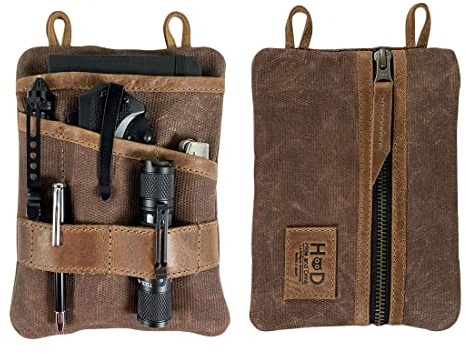 Hide & Drink, Multitool-Tasche, handgefertigt, aus gewachstem Leinen und Vollnarbenleder, robuste Tasche für Kleingeld, persönliche Gegenstände, Hardware, Werkzeuge, Aufbewahrung, XL (Honey Bourbon)