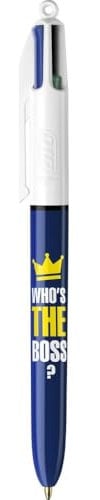 BIC Stylo bille 4 couleurs MESSAGE Who is the Boss. Pointe moyenne rétractable et rechargeable