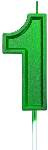 Number 1 Birthday Candles, 2.75in Tall, Glitter Green, Happy Birthday Cake Toppers, Cupcake Decorations for Adults/Kids Parties