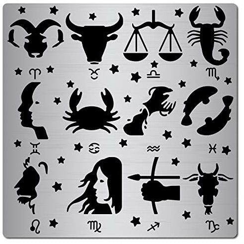 GORGECRAFT 6.3 Zoll Metall Konstellationen Schablonen Sternzeichen Glyphen Symbole Edelstahl Astrologie Astrologie Horoskop Zeichen Vorlage Schablone Zum Malen, Holzverbrennung, Brandmalerei