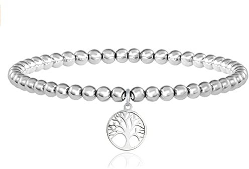 SAGA GIOIELLI® Damen-Armband Kugeln Baum des Lebens Herz Stern Stahl, Diámetro de la muñeca máximo: 19 cm (7.48 inches), Edelstahl, 0 Stk