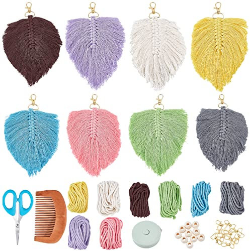 WEBEEDY Makramee Schlüsselanhänger Bausatz,Schlüsselanhänger DIY-Set,Makramee-Kit Für Anfänger,Bastelsets Für Erwachsene,Makramee-Zubehör,Schlüsselanhänger Geldbörsen Zubehör Geschenke zu Weihnachten