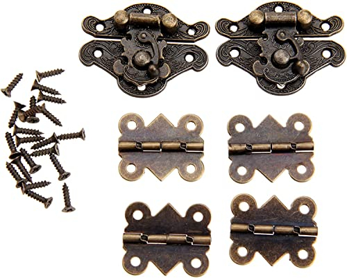 Mgoodoo 2 Sets Antike Dekorative Haspe, Retro Haspen Riegel, dekorativer Holzschmuck, Vintage Scharnier mit 4 Stück Butterfly Scharniere