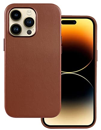 Docco Jette Progettata per iPhone 14 Pro Custodia in pelle,custodia in vera pelle,magneti integrati compatibile con MagSafe-Marrone