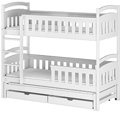 GREKPOL Kinderbett Etagenbett Hochbett Spielbett Stockbett Hanno (Weiß Ohne, 80 x 180 cm)