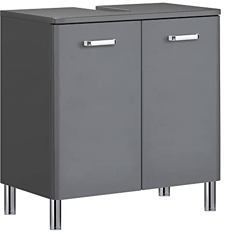 Lomadox Waschbeckenunterschrank 60 cm stehend in anthrazit Hochglanz, B/H/T: ca. 60/63/33 cm