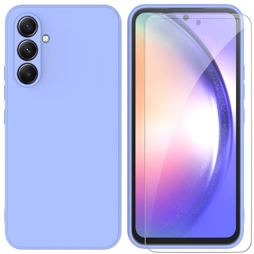 ARRYNN Custodia per Samsung Galaxy A54 5G Cover + Pellicola Protettiva Vetro Temperato,Liquid Silicone TPU Case Cover per Samsung Galaxy A54 5G - Viola2