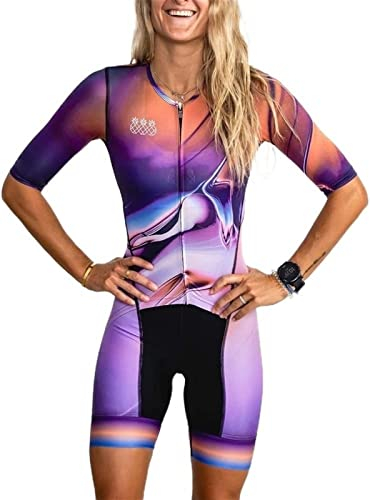 LUOCY Frauen Fahrrad Radfahren Jersey Overall Set Kleidung Fahrrad Skinsuit Kurzarm Set Triathlon Radfahren Anzug (Color : A6, Size : XL)