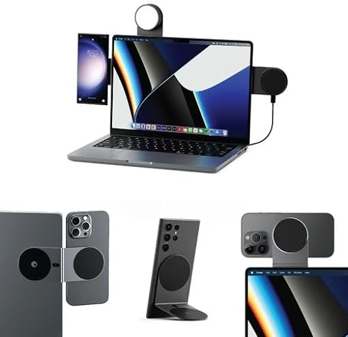 Rolling Square Edge Pro Full Kit – Magnetische Handyhalterung, Universelles Kabelloses Magnetisches Handyladegerät, 1000 Lumen Licht, Handyhalterung für Smartworking, Eisgrau