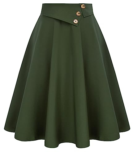 Belle Poque Tea Party Rock für Frauen Klassische 50er Jahre Retro Rockabilly Rock mit Taschen Armeegrün BP0758-02 L