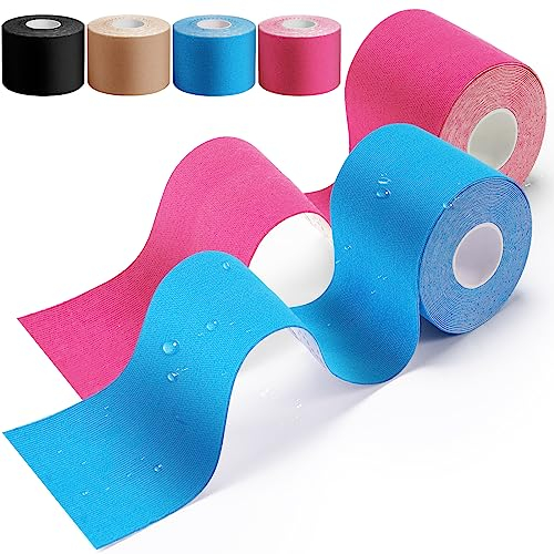 HONYAO Kinesiotapes 2 Rollen, Kinesiologie Tape (5m×5cm), Physio Tape für Schulter, Rücken, Knie, Ellenbogen und Nacken, Tape Sport, Hautfreundlich, Elastisch & Wasserfest - Blau & Rosa
