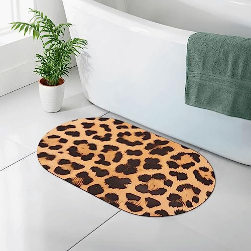 Badematte mit Leopardenmuster, Kieselgur, 50 x 80 cm, super saugfähig, schnell trocknend, rutschfest, für Dusche, Badezimmer, Badewanne